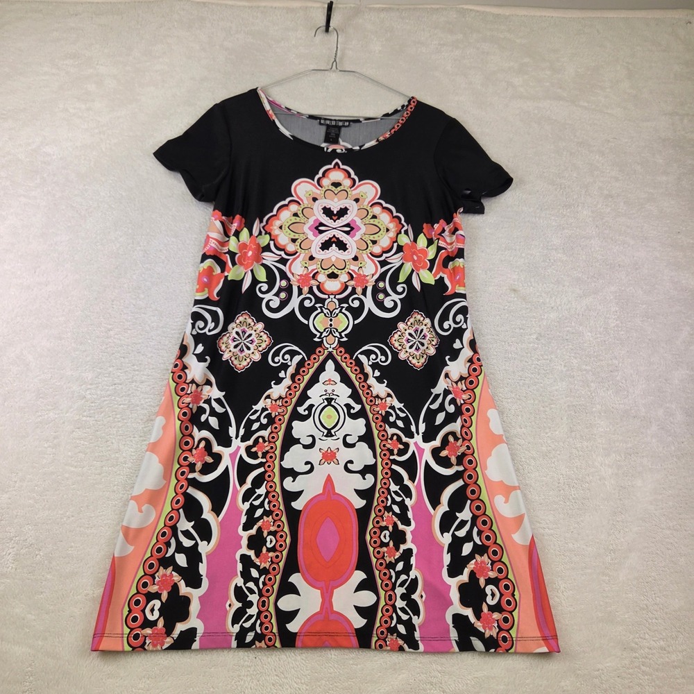 Paper Doll Womens Black Pink Orange Paisley Floral Shift Dress IND1662680 L